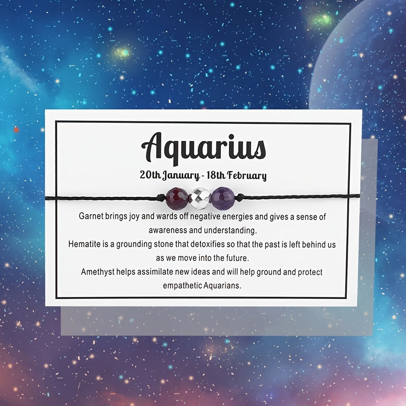 Constellation Theme Rope Bracelet With Message Card Healing Crystal Beaded