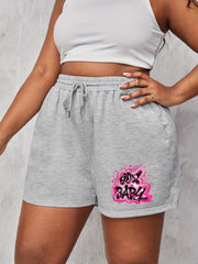  Art Letter Print Elastic Drawstring Stretch Shorts