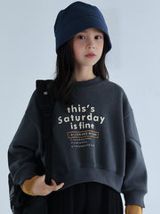 Girls 95 Cotton Thick THIS SATURDAY IS FINE Print Long Sleeve Sweatshirt Tops