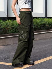 Women's Plus Star Pattern Cargo Pants With Flap Pockets