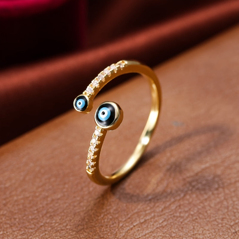 Vintage Copper Zircon Enamel Drip Ring Devil's Eye Open Ring