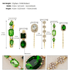 6pcs Green Crystal Hair Clips Rhinestone Hair Pins
