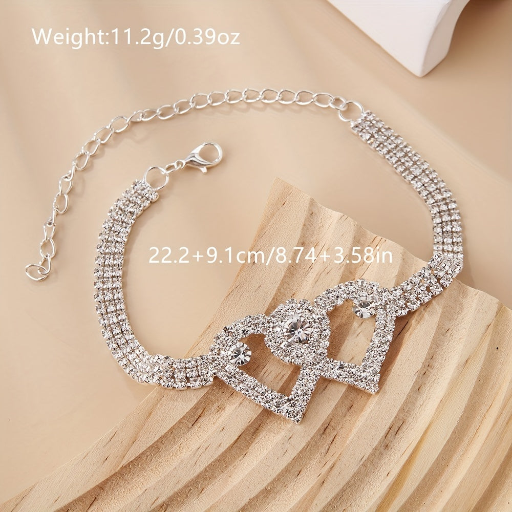 Rhinestone Double Hollow Love Heart Moon Star Anklet