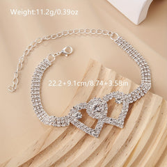 Rhinestone Double Hollow Love Heart Moon Star Anklet