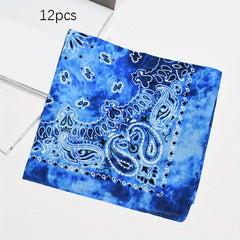 12pcs Tie Dye Double Cashew Flower Square Towel Multifunctional Headscarf