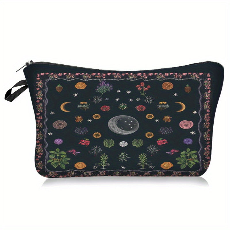 Vintage Moon Phase Pattern Storage Pouch Zipper Makeup Bag