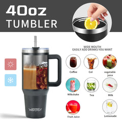 WATERSY 30oz 40oz Stainless Steel Travel Mug with Straw Lid & Handle