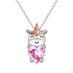 Pink Unicorn Necklace Birthday Gift for Princess Granddaughter
