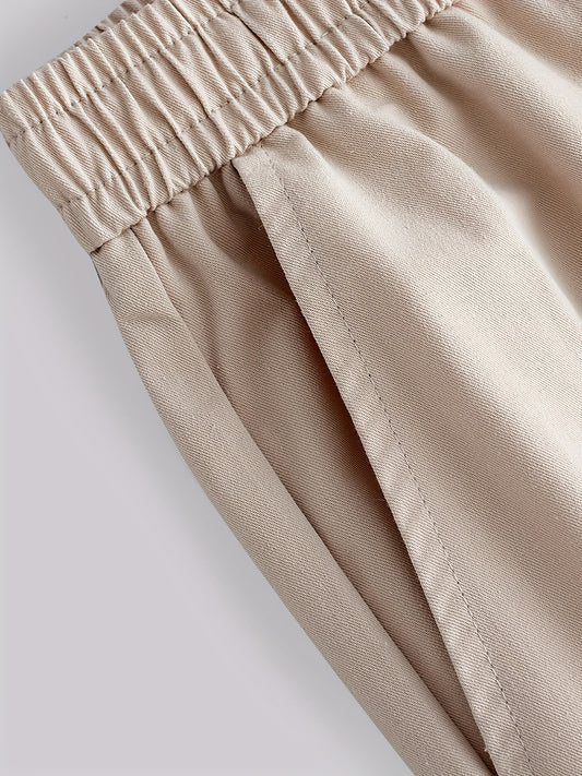 Men's Solid Cotton Pants Casual Elastic Waist Drawstring Trousers