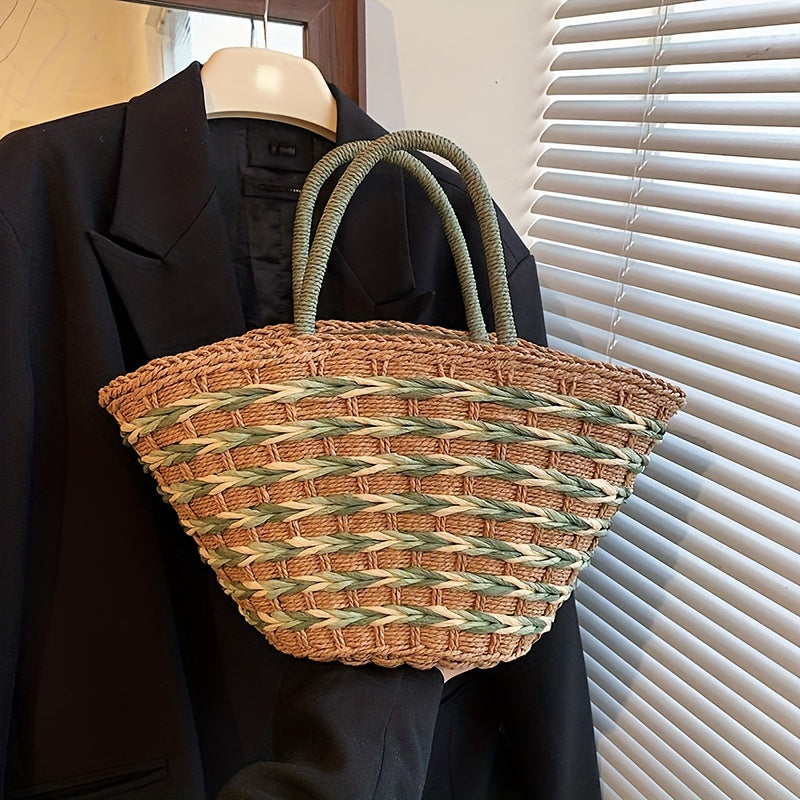 Straw Woven Tote Bag Large Beach Handbag for Travel & Shopping