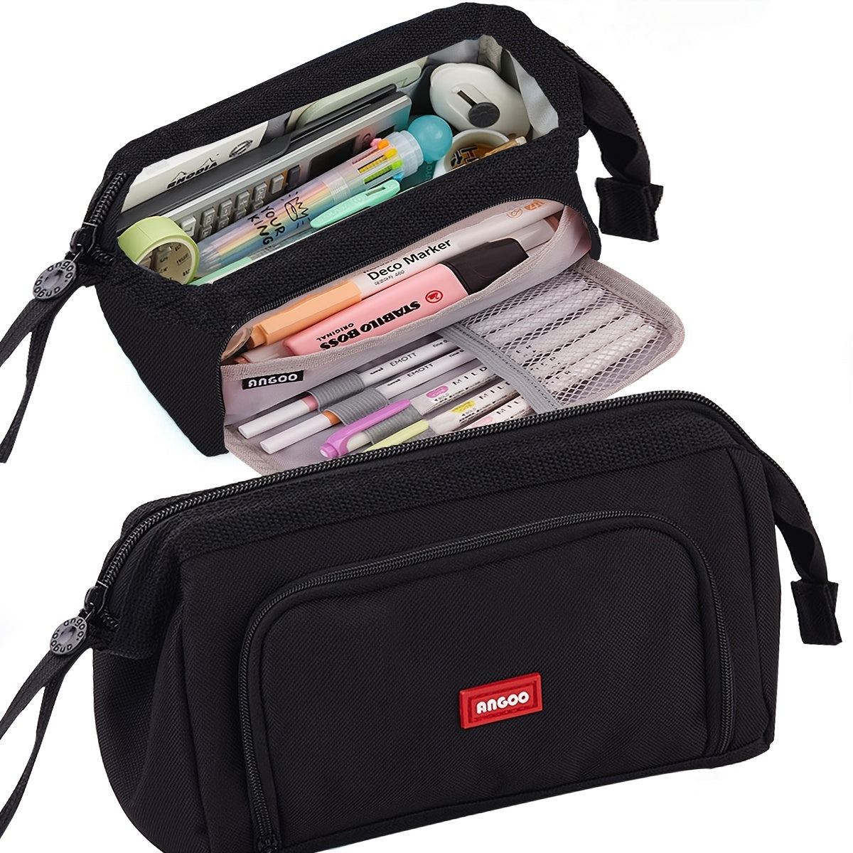 Large Capacity Canvas Pencil Case Double Layer Pen Bag