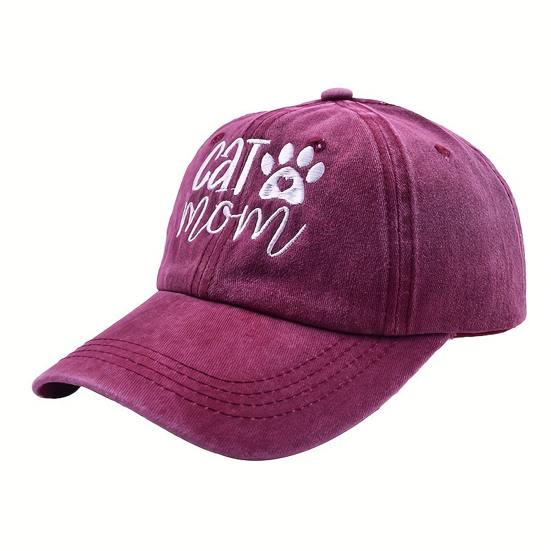 Cat Dog Mom Embroidery Baseball Cap Washed Distressed Solid Dad Hats