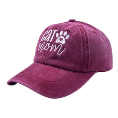 Cat Dog Mom Embroidery Baseball Cap Washed Distressed Solid Dad Hats