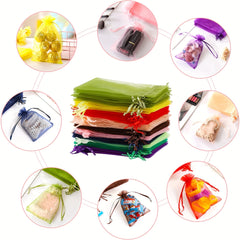 100pcs Mixed Organza Gift Bags Drawstring Party Favor Candy Packaging Bag