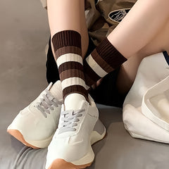 6 Pairs Colorblock Striped Socks Mid Tube Women's Stockings