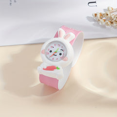 Girls Pink Rabbit Watch Set with Puff  Quartz