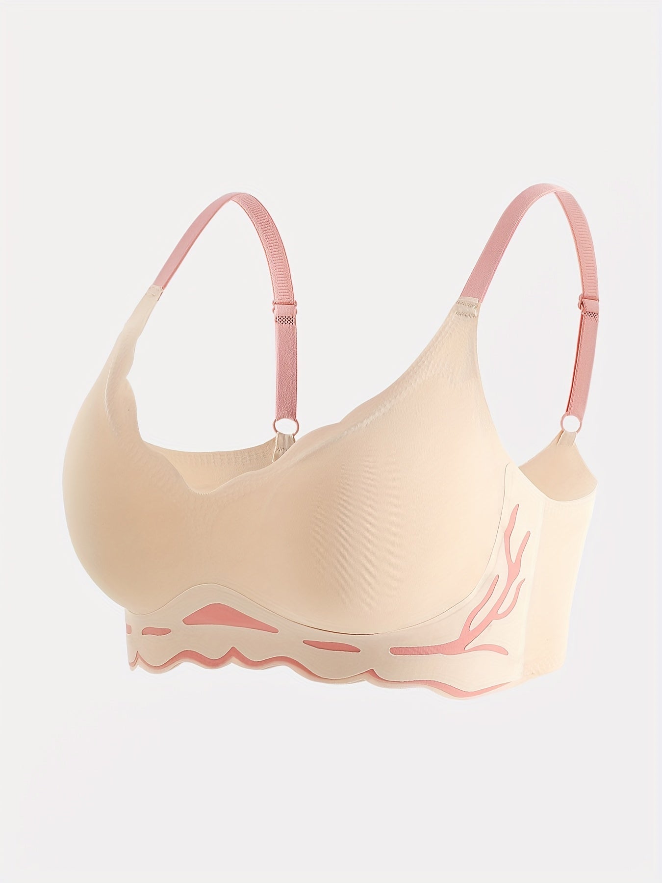Colorblock Wireless Bra Seamless Scallop Trim Stretch Bra