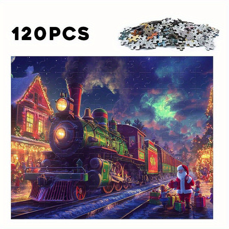 Christmas Train Jigsaw Puzzle Festive Holiday Decor Gift Santa Night Scene