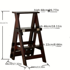 3-Layer Folding Ladder Stool Changing Chair Dual Purpose Wooden Ladder