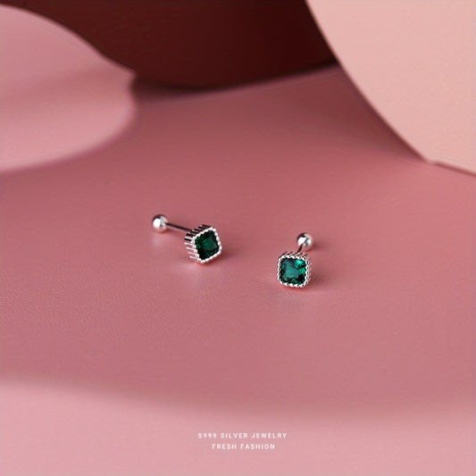 12pcs S999 Silver Colorful Zircon Stud Earrings Set Minimalist Ear Jewelry Gift