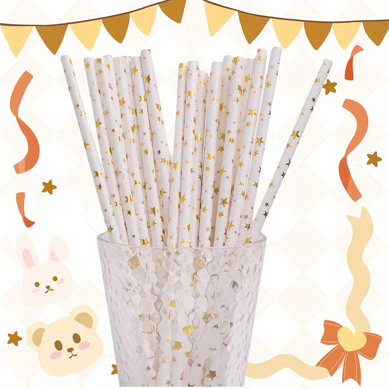 25pcs Random Party Straws Hot Stamped Paper Straws Decor
