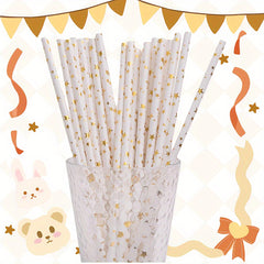 25pcs Random Party Straws Hot Stamped Paper Straws Decor