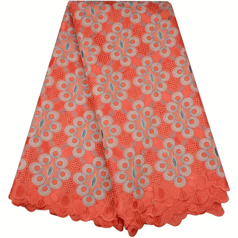 African Cotton Lace Fabric With Rhinestones 4.57m