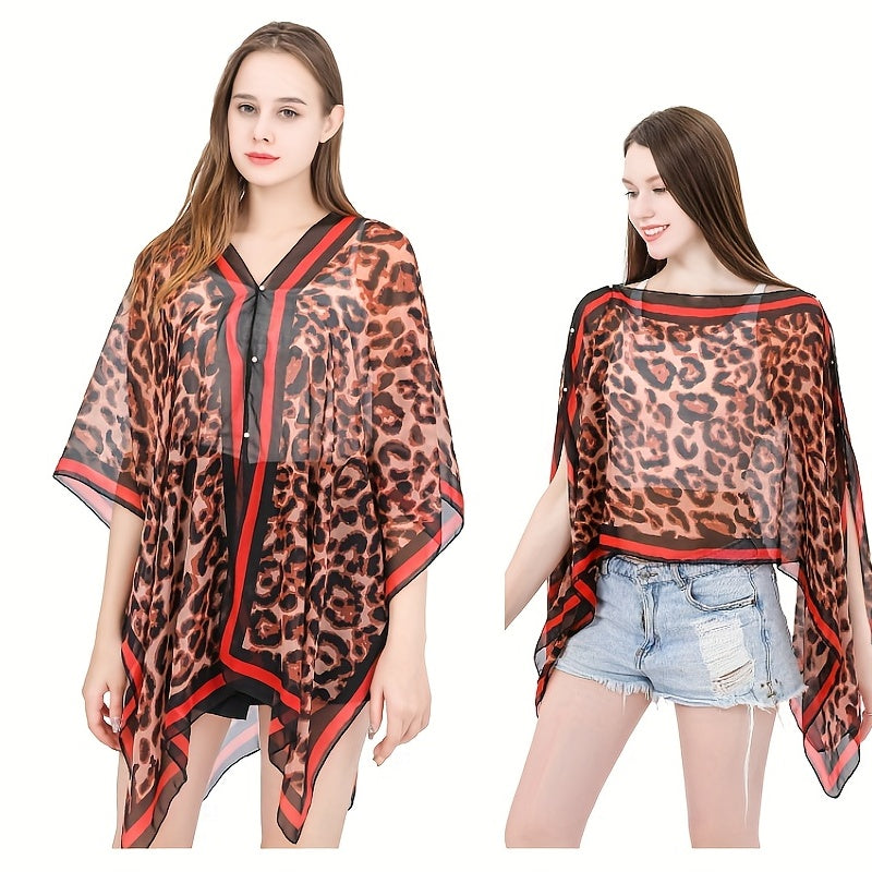 Leopard Print Gauze Shawl Bikini Cover Up Travel Beach Towel