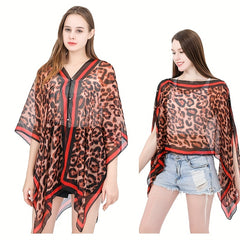 Leopard Print Gauze Shawl Bikini Cover Up Travel Beach Towel