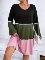 Women's Plus Casual Dress Colorblock Lace Bell Sleeve