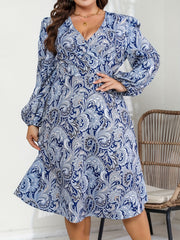  Paisley Print Long Sleeve Midi Dress