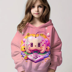 Cartoon Gamepad Graphic Hoodies For Girls 4 14y