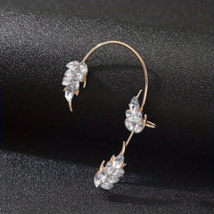 Leaf Feather Ear Hanging Light Flash Zirconium Ear Clip Earrings