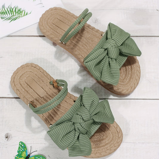 Women's Linen Sandals with Bowknot Detail