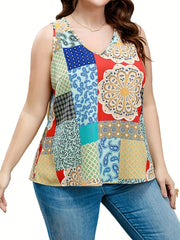  Printed V-Neck Tank Top for Women