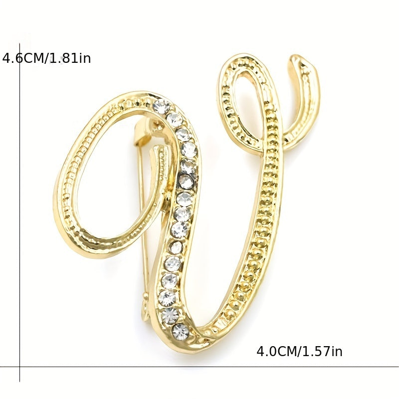 Rhinestone Letter Brooch Pin Alloy Diamond Inlaid Corsage Jewelry