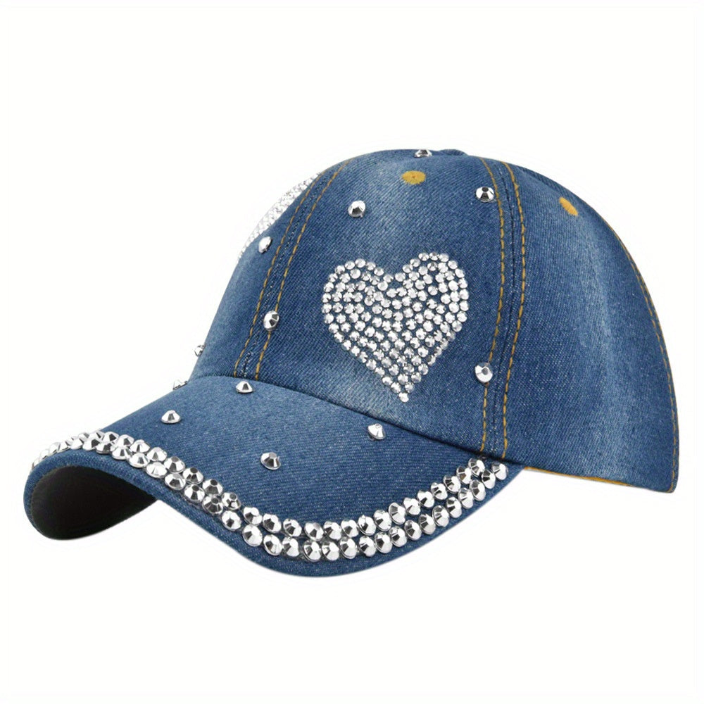 Artificial Diamond Letter Duck Tongue Cap Cowboy Baseball Cap for Men and Women