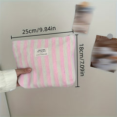 Striped Pattern Zipper Makeup Bag Women's Toiletry Wash Bag