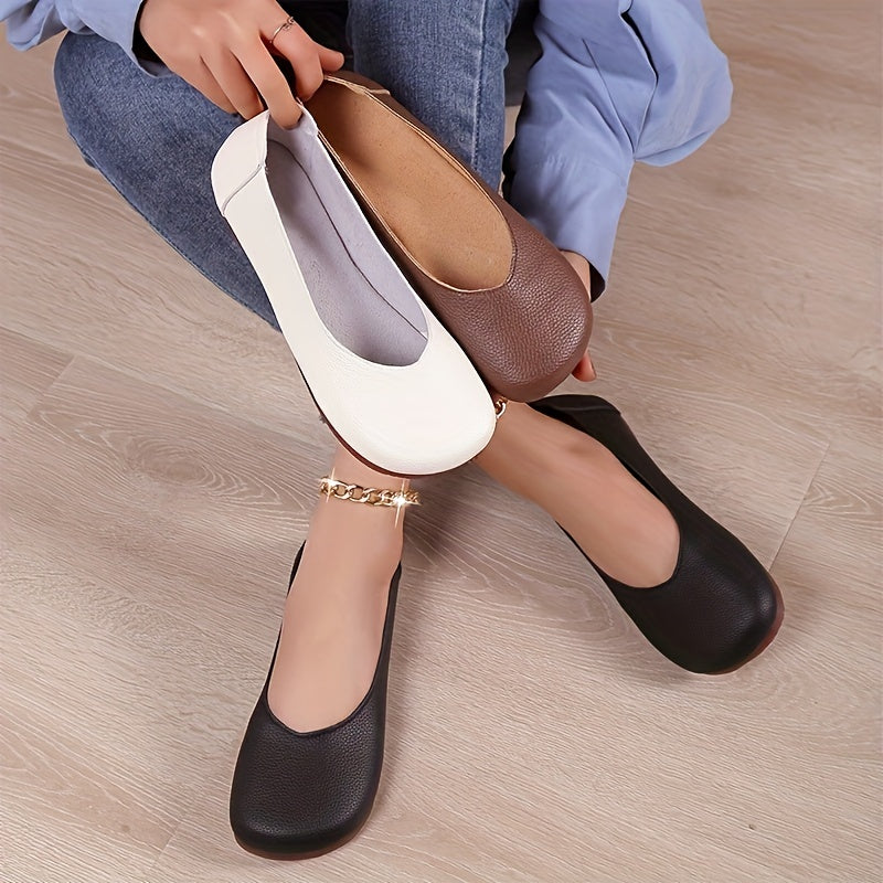 Women's Classic Flat Shoes Faux Leather Slip On Lightweight & Comfortable