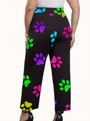  Colorful Paw Print Wide Leg Trousers