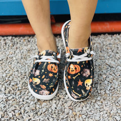 Women's Skull & Pumpkin Pattern Shoes Lightweight Halloween Canvas Shoes