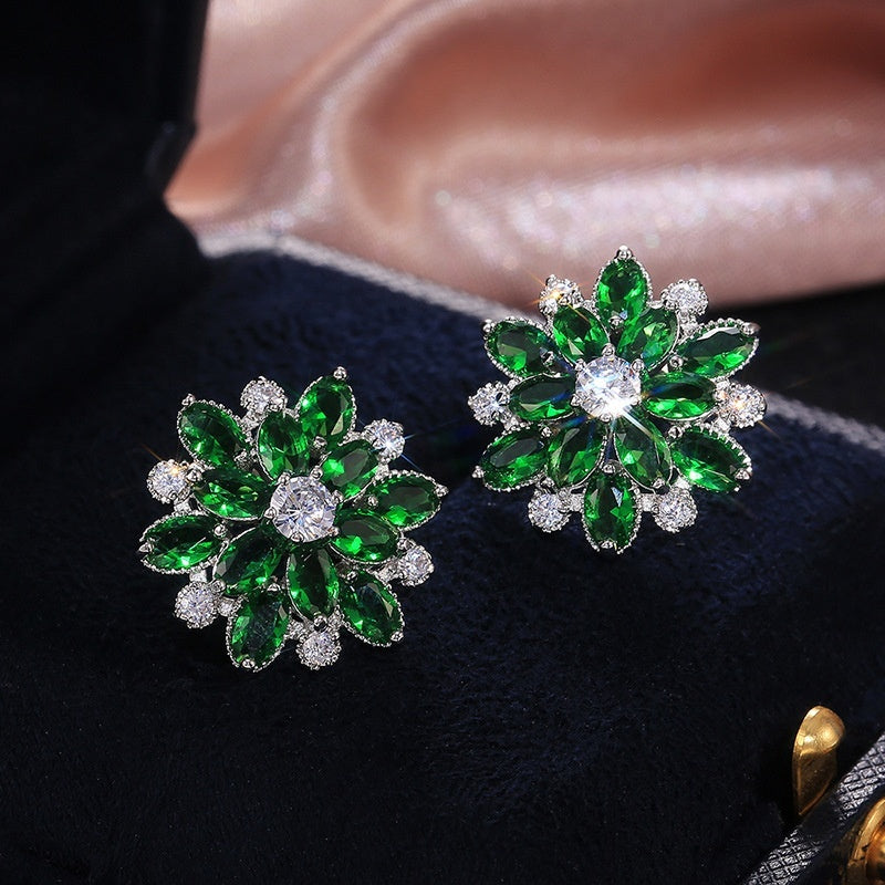 Sunflower Zircon Stud Earrings Silver Plated Jewelry Gift