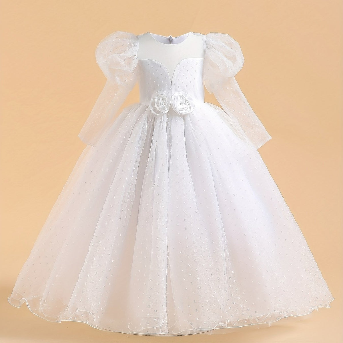 Girls Formal Dress Bubble Sleeve Performance Dress