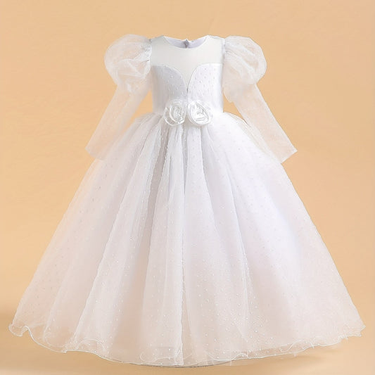 Girls Formal Dress Bubble Sleeve Performance Dress