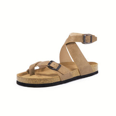 Women's Cork Sandals Toe Loop Cross Strap Summer Gladiator Sandals