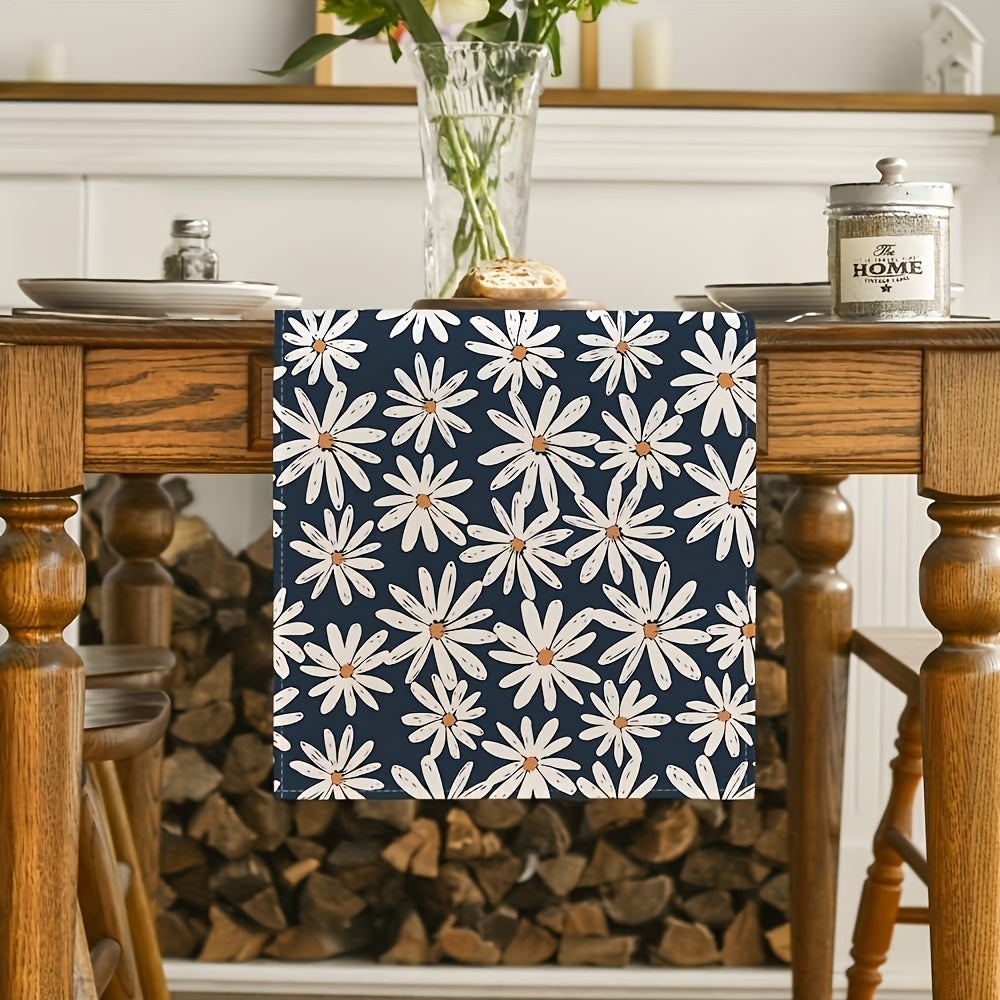 Navy Daisy Flowers Spring Table Runner Home Party Decor 33x182 Cm