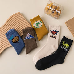 5 Pairs Graphic Pattern Women's Mid Tube Socks