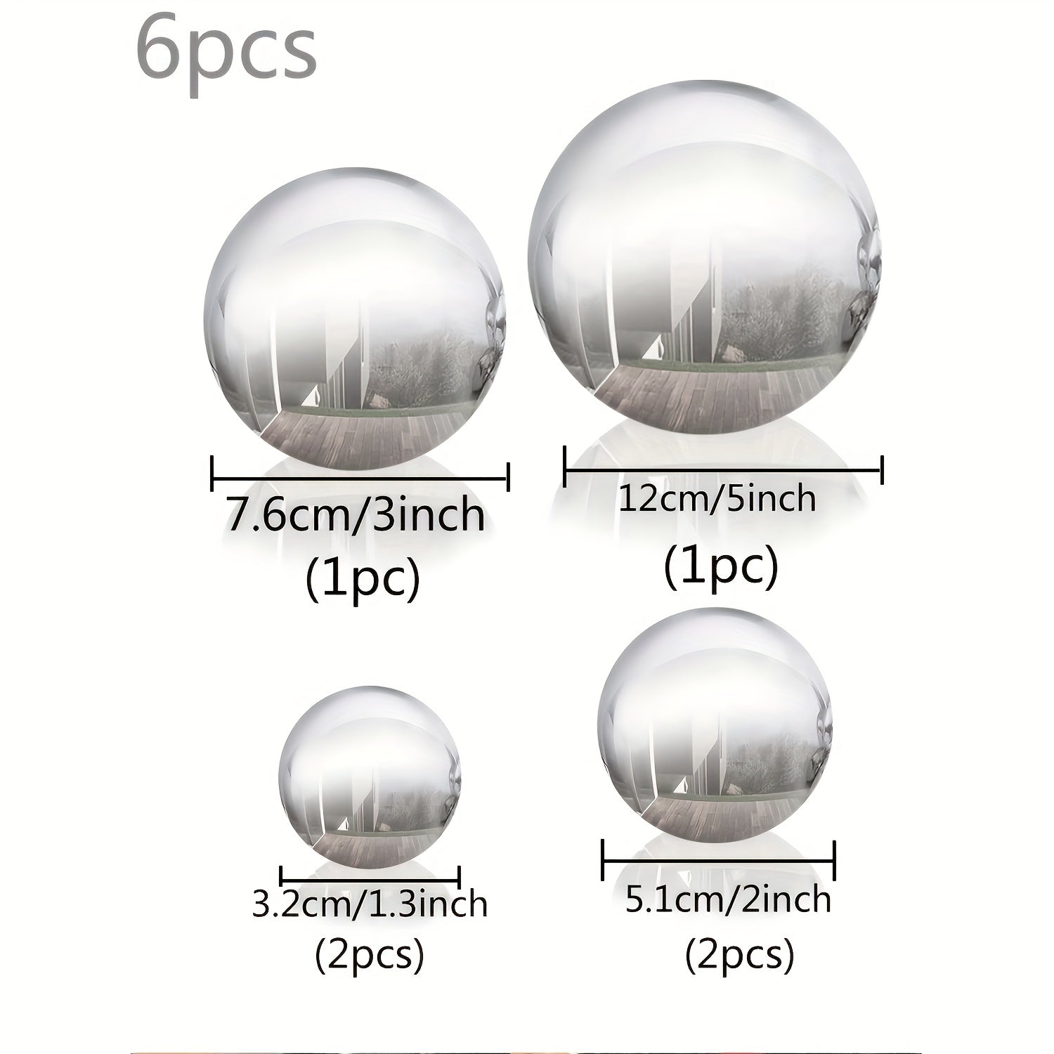 6pcs Stainless Steel Gazing Ball for Garden Home Outdoor Decor