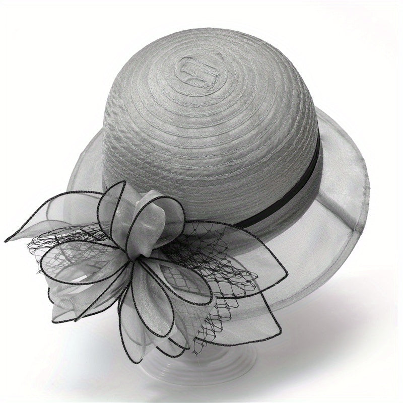 French Style Organza Bucket Hat Flower Decor Stitching Thin Basin Hat