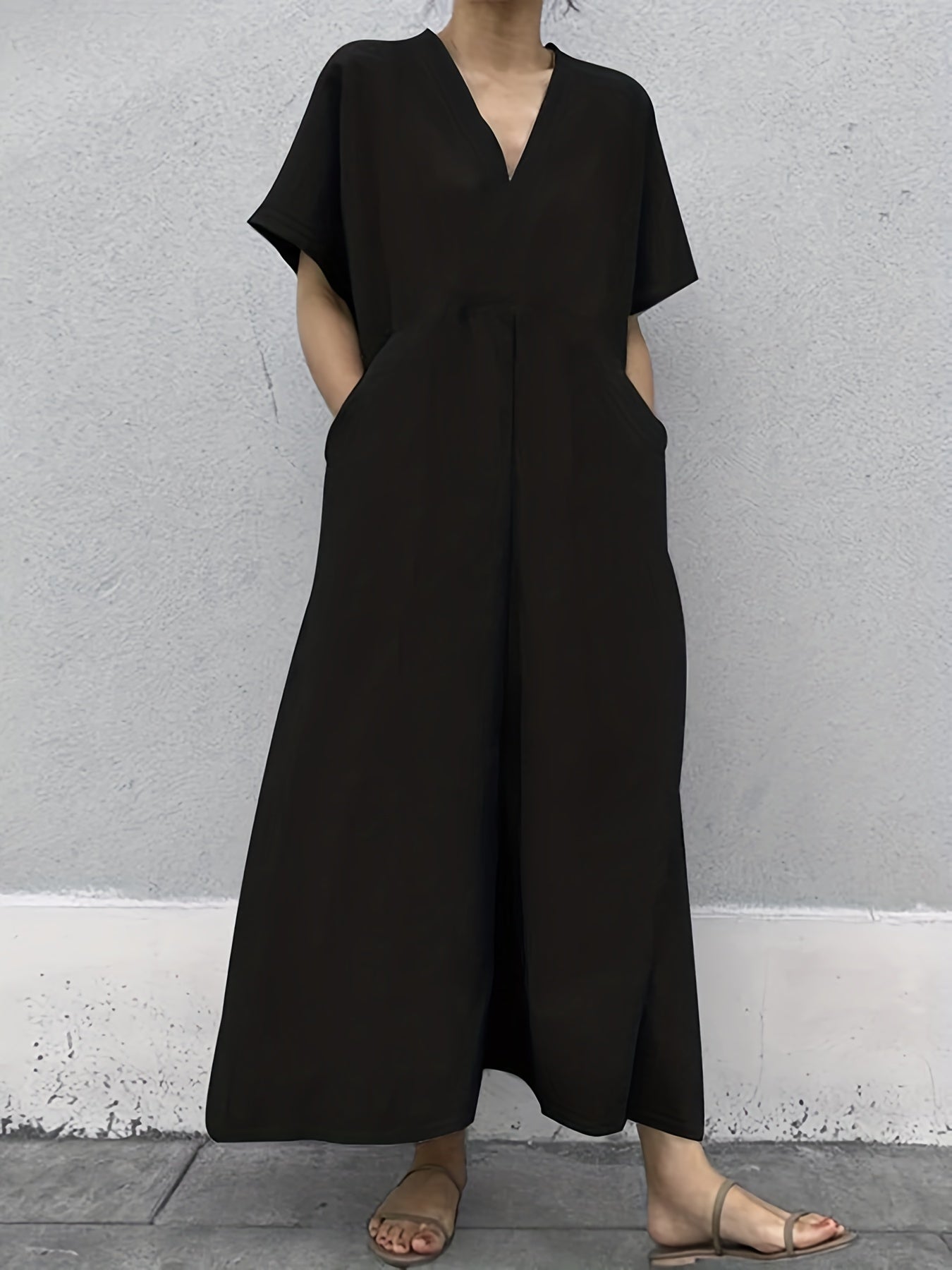  Batwing Sleeve V-Neck Maxi Dress With Pockets